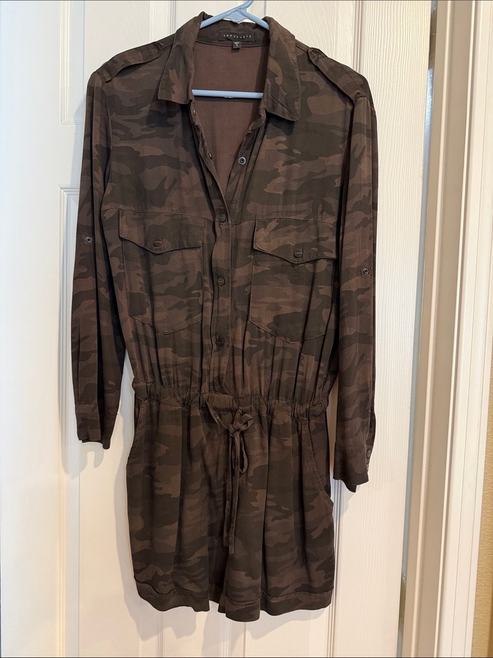 Sanctuary Camo Utility Shirt-Jumpsuit - Green/Brown